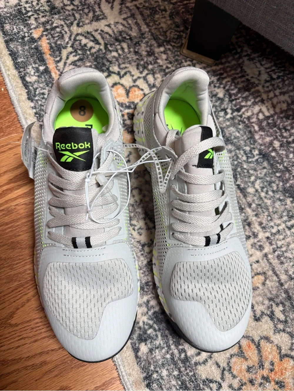 Reebok Men's Light Gray Athletic Shoes with Neon Green Accents Sz 8 NWT